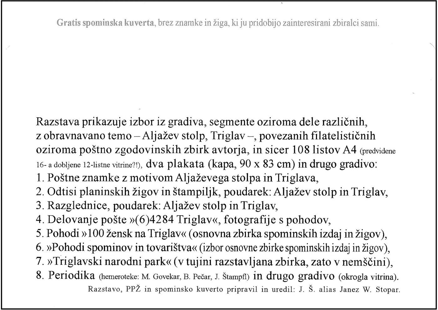 130. OBLETNICA POSTAVITVE ALJAŽEVEGA STOLPA - FILATELISTIČNA RAZSTAVA